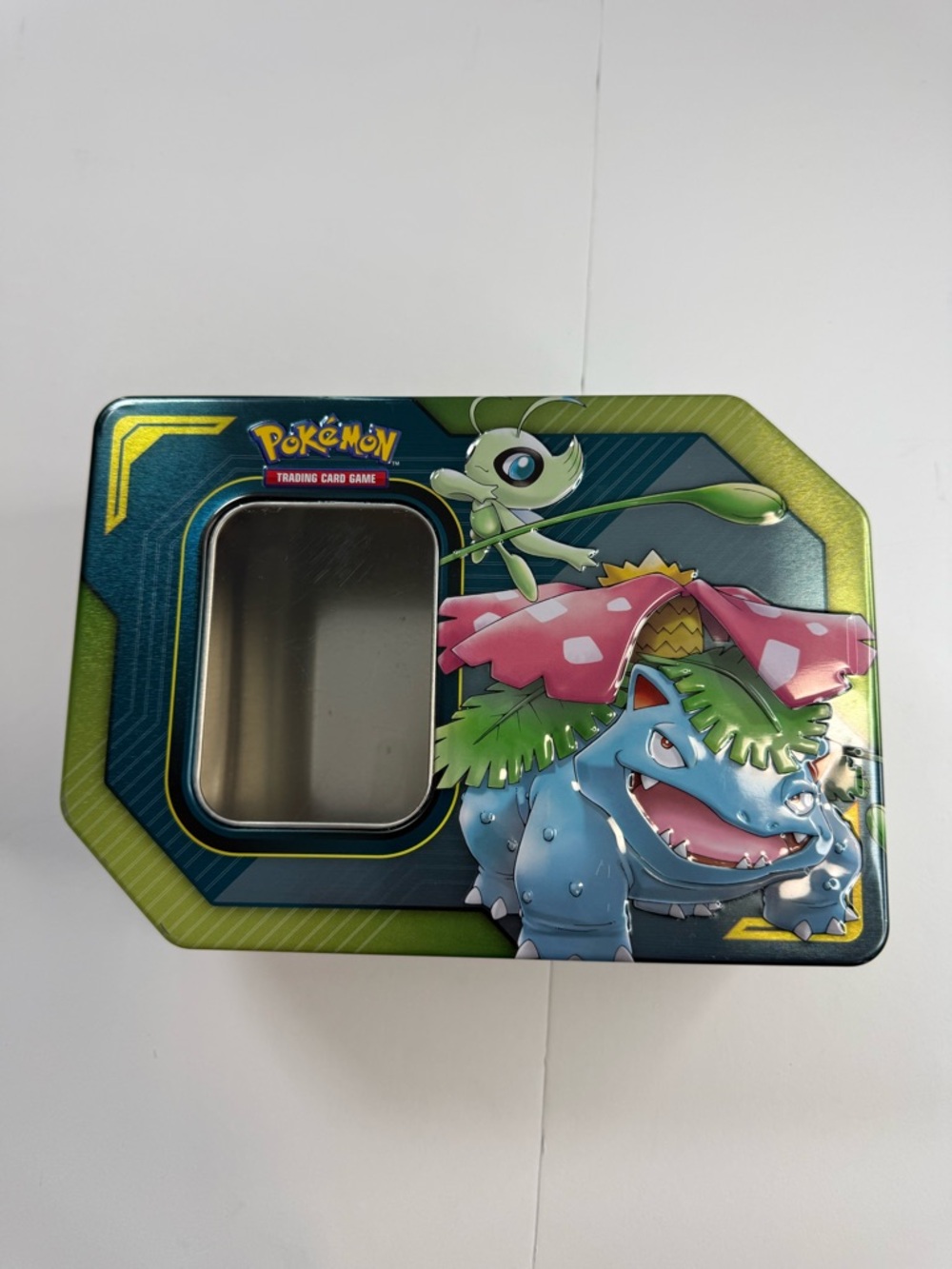 Pokemon Tin Box with Blue, Green, Pink Artwork empty